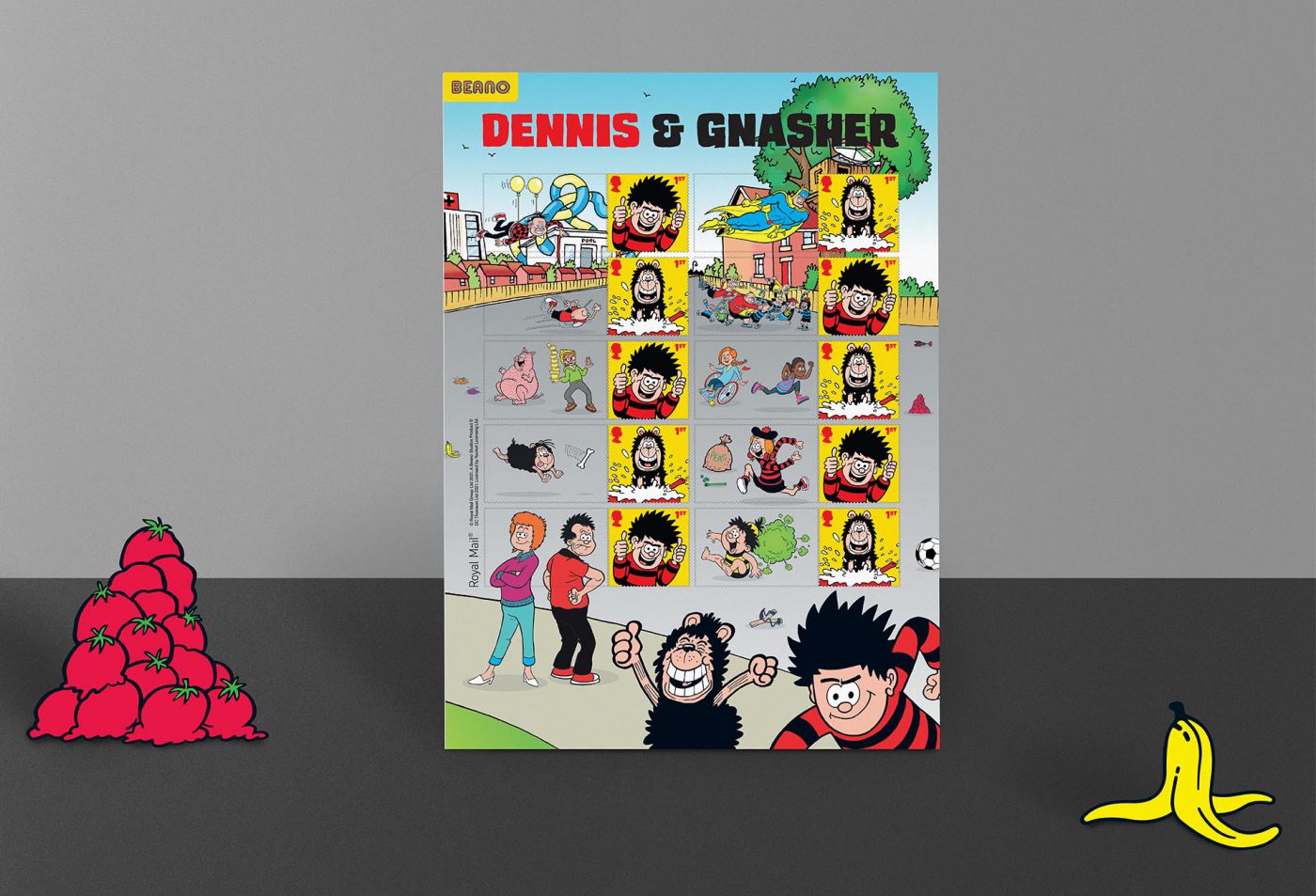 Dennis and Gnasher stamp pack design